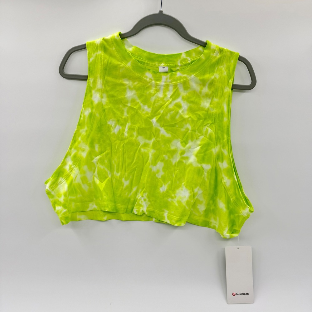 Lululemon All Yours Crop Tank Tie Dye Lime Green Pima‎ Cotton LW1DEXS Size 12